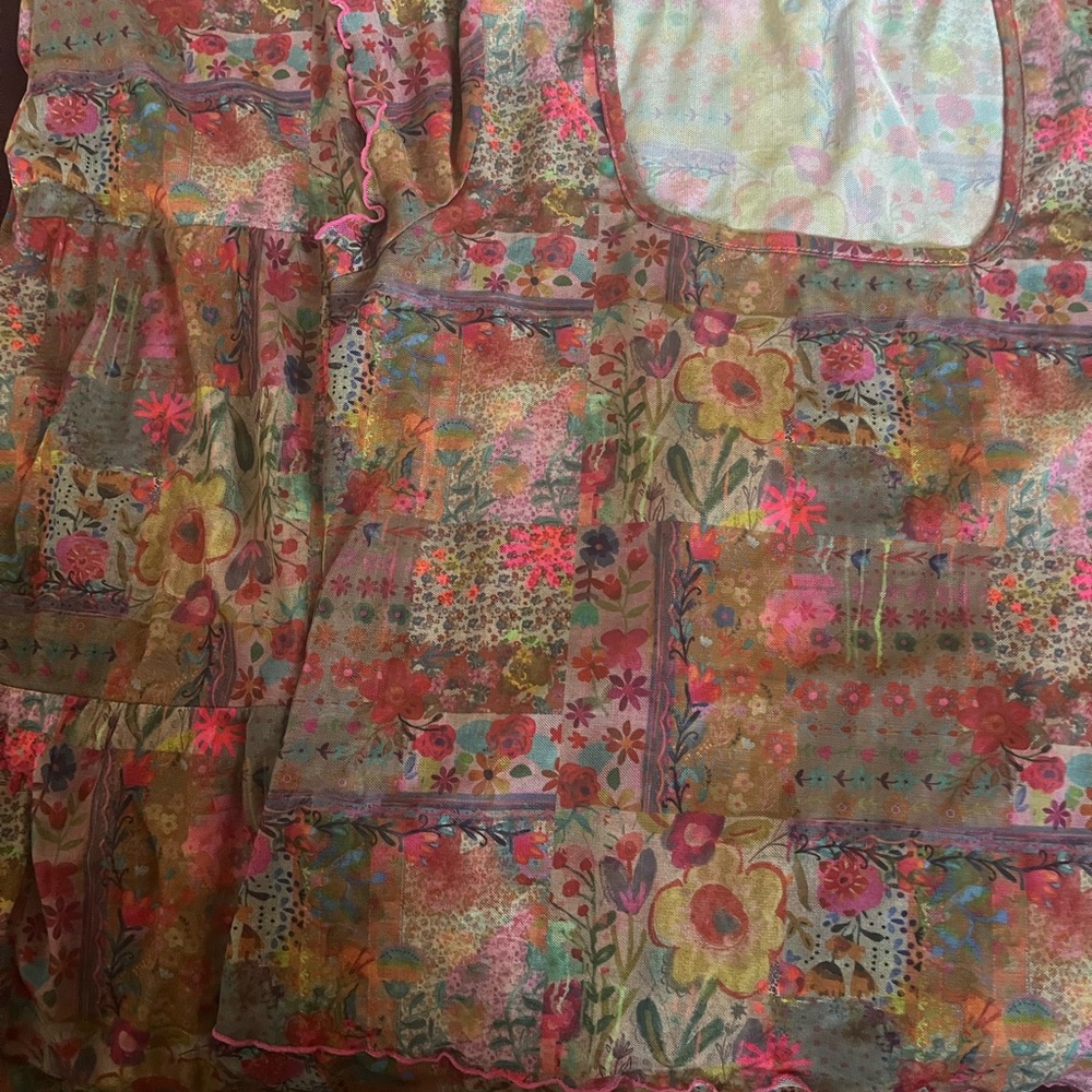 Natural life Bohemian Wide-Leg Mesh Floral Tiered Pants/top set- Multicolor - Picture 5 of 6